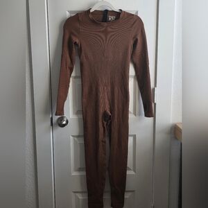 OQQ Brown Jumpsuit/catsuite Small Ribbed #g114